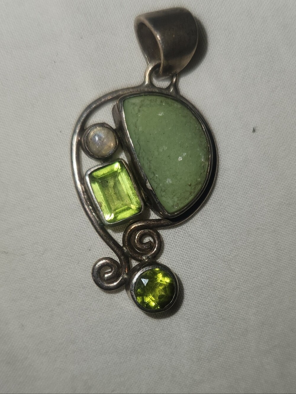 Sterling Silver Green Gemstone Pendant Necklace - Mixed Green Stones